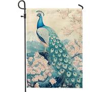 Drapeau de jardin élégant en forme de paon - Bannière décorative bleue - Décoration de pelouse extérieure pour printemps et été - Œuvre d'art double face pour la maison et le jardin - Motif floral vif