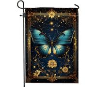 Drapeau de jardin élégant en forme de papillon bleu, bannière florale vive pour décoration d'intérieur, décoration de jardin saisonnière pour les vacances et les événements en plein air, 30,5 x 45,7