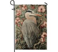 Drapeau De Jardin Élégant Grand Héron Bleu Oiseau Gris Fleur Pride Flag Amusante Drapeau De Bienvenue Premium Garden Flag Pour Home Pelouse Pavillon 30X45Cm