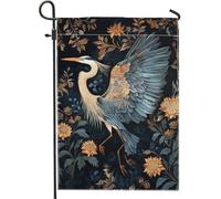 Drapeau de jardin élégant héron, bannière décorative double face avec fleurs bleues et beiges, décoration de pelouse extérieure saisonnière, décoration d'intérieur inspirée de la nature, 30,5 x 45,7