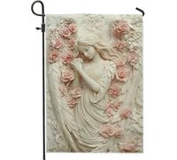Drapeau De Jardin Élégante Fleur Ange Pêche Drapeaus Décoratif Antifouling Garden Flag Couleurs Vives Drapeau De Bienvenue Pour Pelouse Pavillon Home 30X45Cm