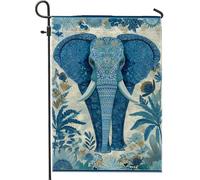 Drapeau de jardin éléphant bleu, animal de la jungle tropicale printemps été bannière décoration d'intérieur double face pelouse fête décoration vacances 30,5 x 45,7 cm
