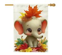 Drapeau de jardin éléphant d'automne et d'automne, joli bébé éléphant avec feuilles, décoration extérieure, bannière double face en toile de jute pour décoration de saison des récoltes, 71 x 101 cm