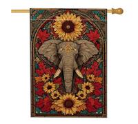 Drapeau de jardin éléphant d'automne, tournesol coloré et feuille - Bannière de décoration d'intérieur double face en toile de jute - Décoration extérieure saisonnière - 71 x 101 cm