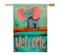 Drapeau de jardin éléphant de bienvenue, bannière colorée pour décoration d'intérieur, décoration de pelouse extérieure en toile de jute double face, drapeau de cour de fête de printemps et d'été