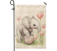 Drapeau de jardin éléphant printemps été, jolis bébés éléphants avec fleurs, décoration d'intérieur, drapeaux de jardin, drapeau de pelouse double face en toile de jute, décoration extérieure 30,5 x