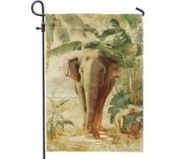 Drapeau de jardin éléphant tropical, bannière de décoration d'intérieur, drapeau double face en toile de jute, décoration de pelouse, fête d'été, décoration de jardin 30,5 x 45,7 cm