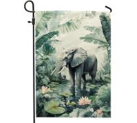 Drapeau de jardin éléphant tropical, décoration de la faune botanique verte, double face en toile de jute pour décoration de pelouse, safari d'été, décoration d'intérieur, scène naturelle, drapeau de