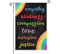 Drapeau de jardin « Empathy Kindness Compassion Love Inclusion » - Double face - Pour la maison, la cour - Décoration extérieure - Mois de la fierté