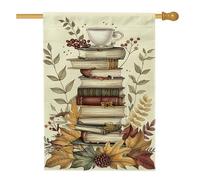 Drapeau de jardin empilable de livres d'automne - Bannière décorative confortable - Crème - Double face en toile de jute - Décoration de pelouse d'extérieur - 71 x 101 cm