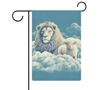 Drapeau de jardin en agneau avec un lion sur les nuages, 47,5 x 32,6 cm, drapeaux d'été double face, drapeau de décoration de vacances de ferme pour décoration de cour saisonnière