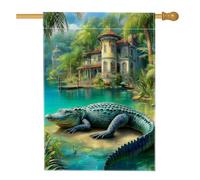 Drapeau de jardin en alligator tropical, bannière décorative bleu sarcelle vif, décoration de cour extérieure d'été, double face, imperméable, décoration d'intérieur, 71 x 101 cm