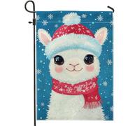 Drapeau de jardin en alpaga mignon pour vacances d'hiver, écharpe rouge flocons de neige décoration extérieure, drapeau de pelouse en polyester double face pour décoration de Noël, 30,5 x 45,7 cm
