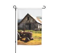 Drapeau de jardin en bois représentant une vieille grange avec tracteur rouillé, 30,5 x 45,7 cm, impression recto verso, pour intérieur et extérieur, pour les fêtes, bannière extérieure, toile de fond