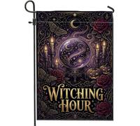 Drapeau de jardin en boule de cristal, bougie mystique gothique rose Halloween violette double face en toile de jute décorative pour extérieur, terrasse, pelouse, porche, entrée, camping 30,5 x 45,7