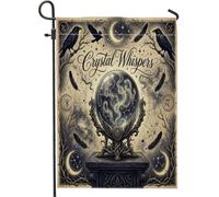 Drapeau de jardin en boule de cristal, plumes de corbeaux gothiques mystiques pour Halloween noir double face en toile de jute décorative pour extérieur, porche, pelouse, terrasse, 30,5 x 45,7 cm