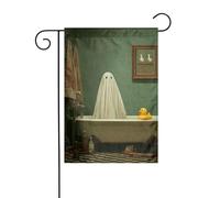 Drapeau de jardin en caoutchouc Ghost In Old Fashioned Bath Duck Garden Flag 30 x 45 cm Vertical double face Ferme Vacances Décorations extérieures Drapeau de cour