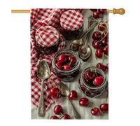 Drapeau de jardin en confiture de cerises, bannière de décoration de cuisine vichy rouge, drapeau double face en toile de jute, décoration de pelouse d'été extérieure 71 x 101,6 cm