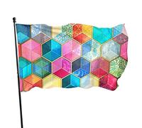 Drapeau de jardin en cristal bohème en nid d'abeille cubes drapeau hexagonal en polyester avec 2 œillets en laiton bannière couleurs vives et résistant à la décoloration drapeau de jardin extérieur dr