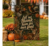 Drapeau de jardin en dinde sauvage avec citation de gratitude de | Feuilles d'érable d'automne, drapeau de cour, tiges de blé, cerf des bois, thème de récolte rustique, décoration de jardin