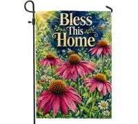 Drapeau de jardin en échinacée, marguerites, abeilles, pêche d'été, double face, en toile de jute décorative pour extérieur, terrasse, pelouse, porche, entrée, camping, 30,5 x 45,7 cm