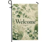 Drapeau de jardin en eucalyptus, papillon naturel botanique, fleur, vert printemps, double face, en toile de jute, drapeaux décoratifs pour extérieur, pelouse, porche, terrasse, entrée, 30,5 x 45,7 cm