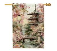 Drapeau de jardin en fleur de cerisier, lanterne japonaise florale de pêche, bannière de décoration d'intérieur, bannière double face en toile de jute, drapeau de cour, décoration extérieure de