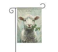 Drapeau de jardin en forme d'agneau tenant un brin de menthe fraîche 30 x 45 cm vertical double face ferme vacances décorations extérieures drapeau de cour