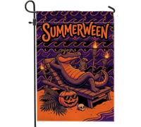 Drapeau de jardin en forme d'alligator, citrouilles festives fantaisie, lunettes de soleil d'été, orange, double face, drapeaux extérieurs décoratifs pour extérieur, porche, pelouse, terrasse, 30,5 x