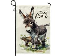 Drapeau de jardin en forme d'âne mignon, motif animal de style rustique pour décoration d'intérieur, décoration de pelouse extérieure, bannière double face en toile de jute avec message Sweet Home