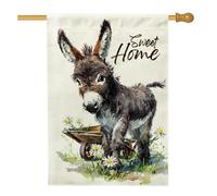 Drapeau de jardin en forme d'âne mignon, motif animal de style rustique pour décoration d'intérieur, décoration de pelouse extérieure, bannière double face en toile de jute avec message Sweet Home, 71