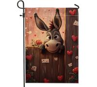 Drapeau de jardin en forme d'âne, romantique, cœurs fantaisistes, roses, Saint-Valentin, pêche, double face, drapeaux décoratifs pour extérieur, terrasse, pelouse, porche, entrée, camping, 30,5 x 45,7