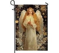 Drapeau de jardin en forme d'ange, étoiles de Noël élégantes en toile de jute double face pour extérieur, porche, pelouse, terrasse, 30,5 x 45,7 cm