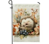 Drapeau de jardin en forme d'animal de la forêt d'automne, beige hérisson, renard, cerf, bannière de décoration d'intérieur, drapeau double face en toile de jute, décoration de pelouse extérieure