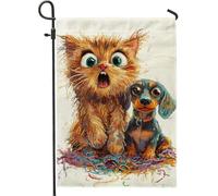 Drapeau de jardin en forme d'animal mignon, motif chaton et chiot coloré pour décoration toute l'année, bannière double face en toile de jute pour pelouse, fête et décoration d'intérieur 30,5 x 45,7
