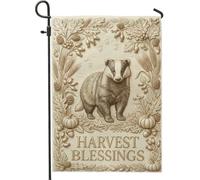 Drapeau de jardin en forme d'animal rustique traditionnel avec citrouilles et feuilles d'automne marron double face en toile de jute décorative pour extérieur, terrasse, pelouse, porche, entrée