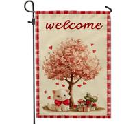 Drapeau de jardin en forme d'arbre - Motif chat mignon - Cœurs de printemps - En toile de jute - Double face - Pour extérieur, terrasse, pelouse, porche, entrée, camping - 30,5 x 45,7 cm