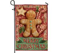 Drapeau de jardin en forme de bonhomme en pain d'épices, de sucre d'orge, étoile de Noël, rouge, double face, en toile de jute, drapeaux décoratifs pour extérieur, porche, pelouse, terrasse, 30,5 x