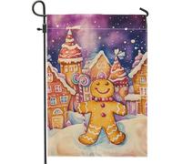 Drapeau de jardin en forme de bonhomme en pain d'épices, décoration de Noël colorée, drapeau d'extérieur double face, décoration de pelouse festive pour la maison, 30,5 x 45,7 cm