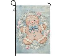Drapeau de jardin en forme de bonhomme en pain d'épices, décoration de porche marron, double face en toile de jute pour Noël, joli panneau d'extérieur pour décoration de pelouse, 30,5 x 45,7 cm