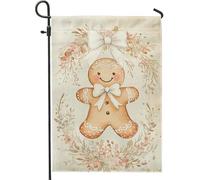 Drapeau de jardin en forme de bonhomme en pain d'épices, joli drapeau de décoration de vacances marron, drapeau de cour extérieur double face en toile de jute pour la saison d'hiver, panneau extérieur