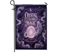 Drapeau de jardin en forme de boule de cristal, fantôme fantaisie, corbeaux mystiques pour Halloween, violet, double face, petit drapeau de jardin pour extérieur, pelouse, porche, terrasse, entrée