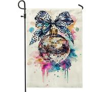 Drapeau de jardin en forme de boule disco festive, ruban bleu, drapeaux de jardin, double face, toile de jute pour décoration de pelouse extérieure, 30,5 x 45,7 cm