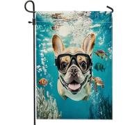 Drapeau de jardin en forme de bouledogue français 30,5 x 45,7 cm pour extérieur, chiot amusant pour enfants, animaux de compagnie, jardin, pelouse, décoration extérieure