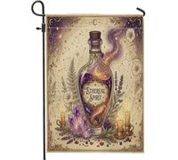 Drapeau de jardin en forme de bouteille de potion, bougies fantaisistes mystiques améthystes violettes d'Halloween double face en toile de jute pour extérieur, porche, pelouse, terrasse, 30,5 x 45,7