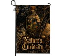 Drapeau de jardin en forme de bouteille, fleurs mystiques gothiques corbeaux d'automne noir double face en toile de jute pour extérieur, terrasse, pelouse, porche, balcon 30,5 x 45,7 cm
