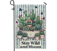 Drapeau de jardin en forme de cactus, botanique fantaisiste papillon printanier vert en toile de jute double face pour extérieur, porche, pelouse, terrasse, 30,5 x 45,7 cm