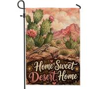 Drapeau de jardin en forme de cactus, désert, lézard rustique, montagne, vert d'été, double face, en toile de jute, drapeaux décoratifs pour extérieur, porche, pelouse, terrasse, 30,5 x 45,7 cm
