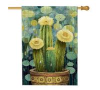 Drapeau de jardin en forme de cactus d'été, bannière florale jaune style mosaïque pour décoration d'intérieur, décoration extérieure double face pour terrasse, pelouse, fête, 71 x 101 cm