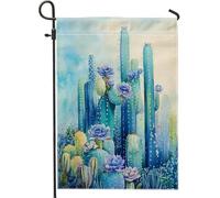 Drapeau de jardin en forme de cactus, drapeau de décoration extérieure bleu, drapeau de jardin botanique coloré 30,5 x 45,7 cm